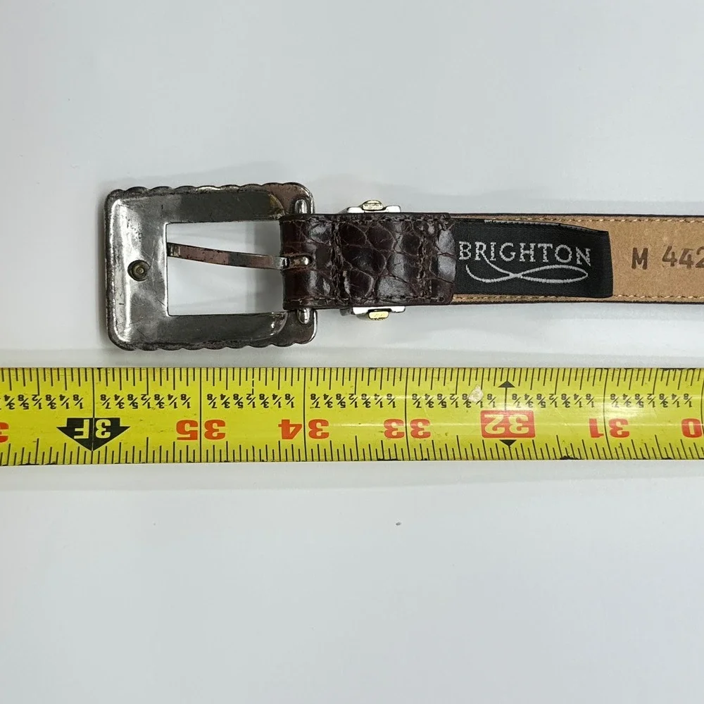 Brighton Womens Black Croc Embossed Leather Belt Silver Gold Western 44209 M 36